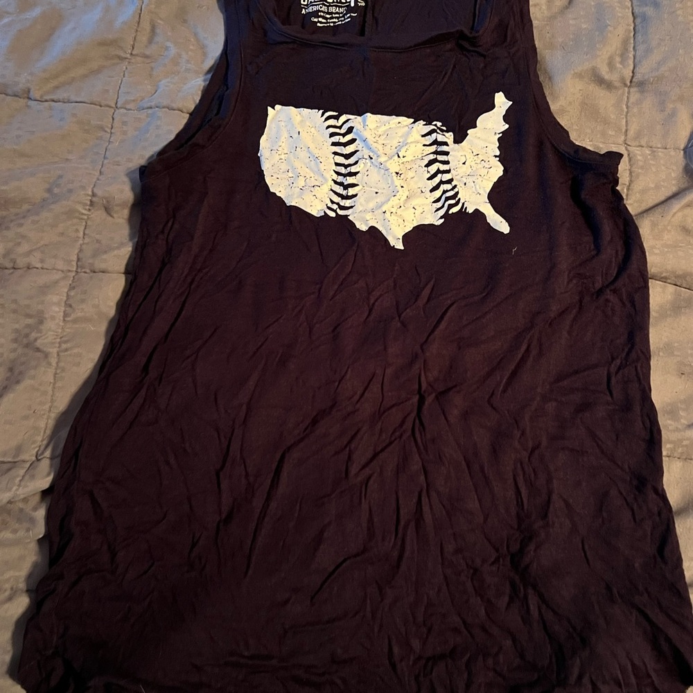 Women's Black Muscle Tee with USA Map Design